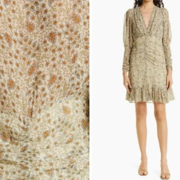 ByTimo | Sheer‎ Floral Ruished Dress Long Sleeve Small - Picture 1 of 12
